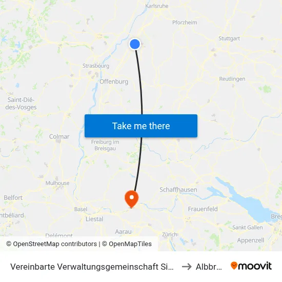 Vereinbarte Verwaltungsgemeinschaft Sinzheim to Albbruck map