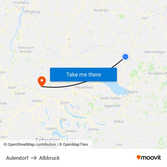 Aulendorf to Albbruck map