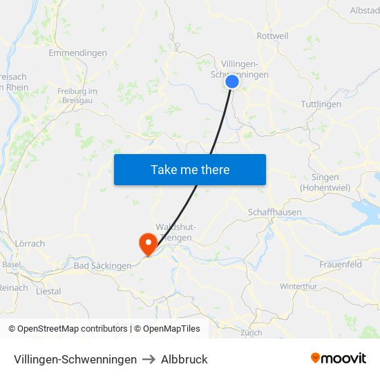 Villingen-Schwenningen to Albbruck map