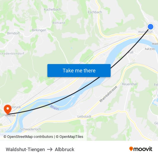 Waldshut-Tiengen to Albbruck map