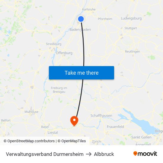 Verwaltungsverband Durmersheim to Albbruck map