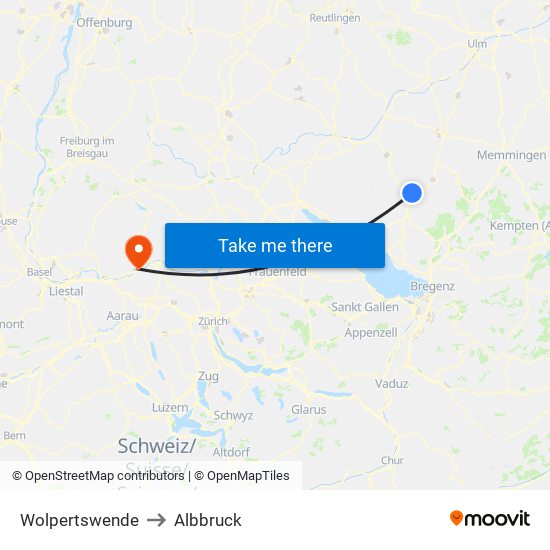 Wolpertswende to Albbruck map