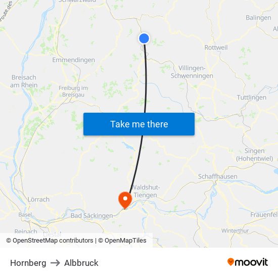 Hornberg to Albbruck map