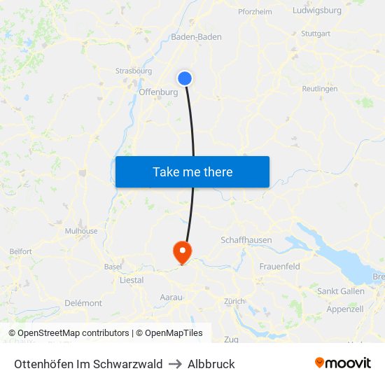 Ottenhöfen Im Schwarzwald to Albbruck map