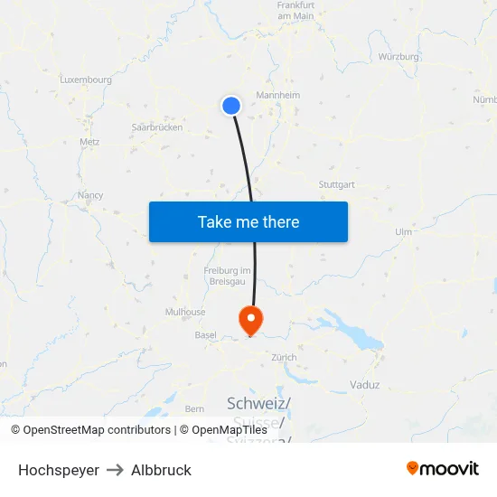 Hochspeyer to Albbruck map