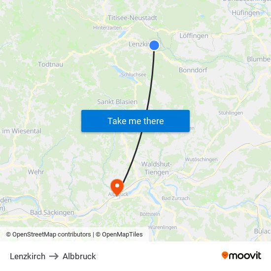 Lenzkirch to Albbruck map