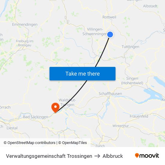 Verwaltungsgemeinschaft Trossingen to Albbruck map