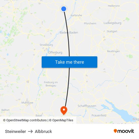 Steinweiler to Albbruck map