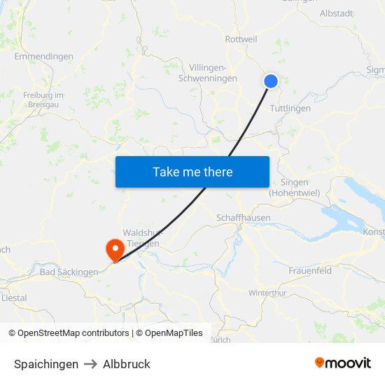 Spaichingen to Albbruck map