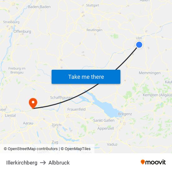 Illerkirchberg to Albbruck map