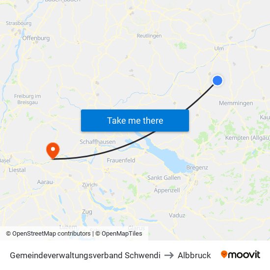 Gemeindeverwaltungsverband Schwendi to Albbruck map