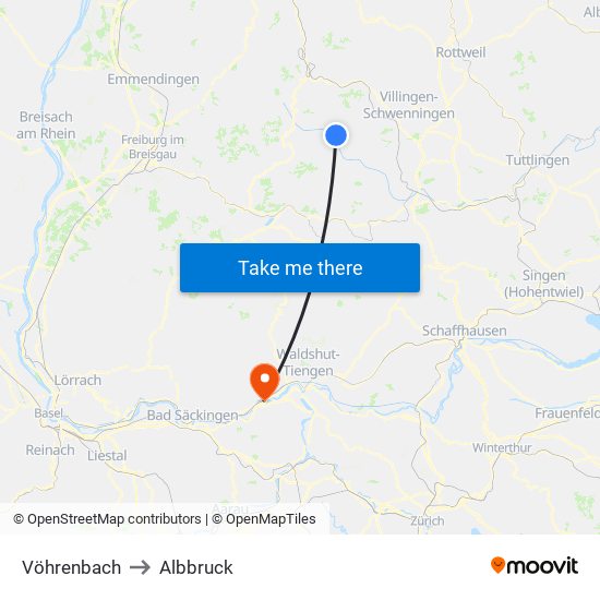 Vöhrenbach to Albbruck map