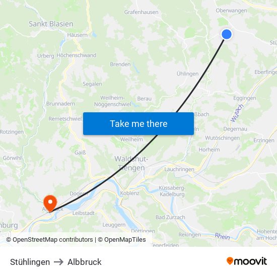 Stühlingen to Albbruck map