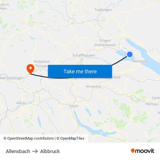 Allensbach to Albbruck map