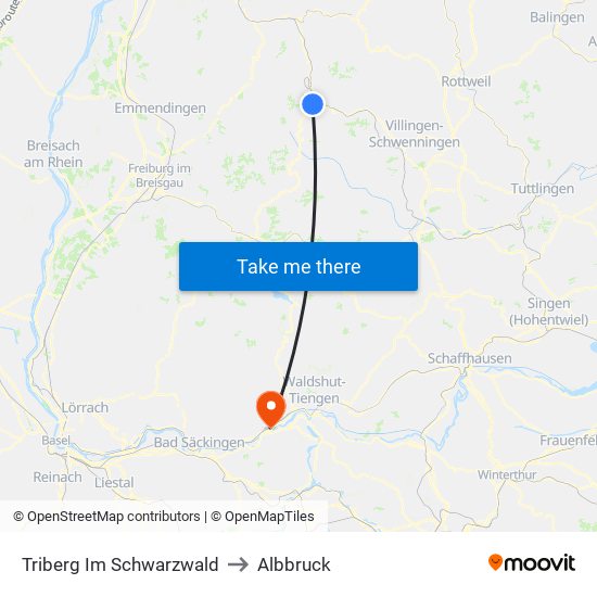 Triberg Im Schwarzwald to Albbruck map