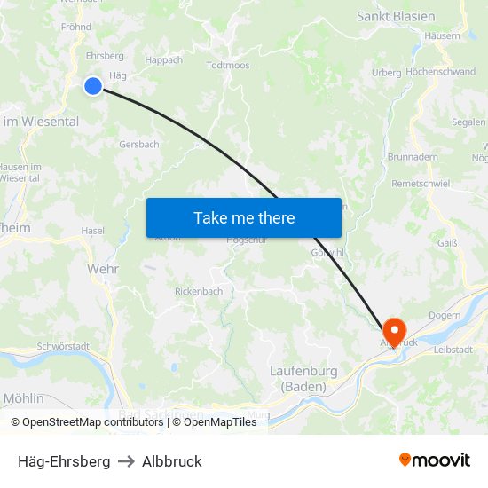 Häg-Ehrsberg to Albbruck map
