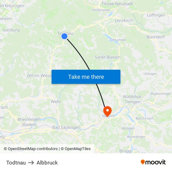 Todtnau to Albbruck map