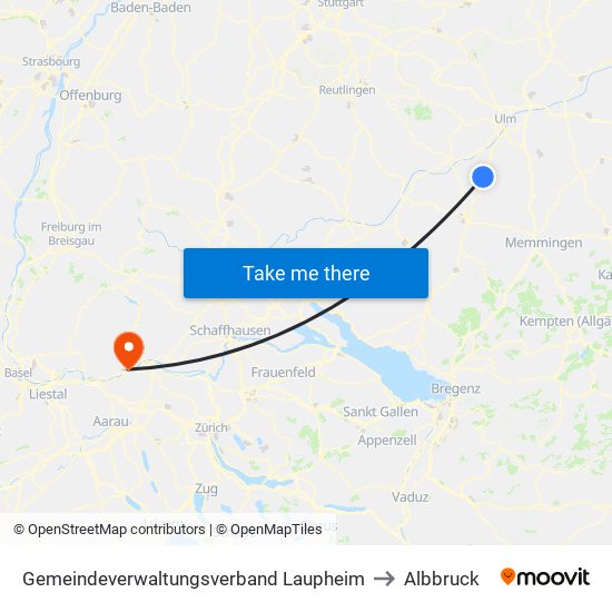 Gemeindeverwaltungsverband Laupheim to Albbruck map