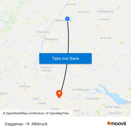 Gaggenau to Albbruck map