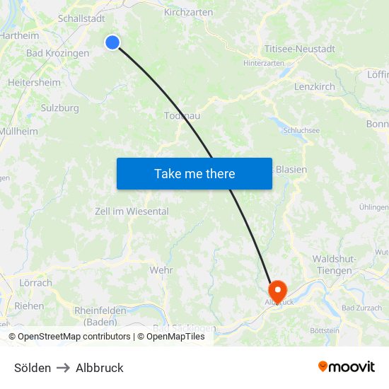 Sölden to Albbruck map