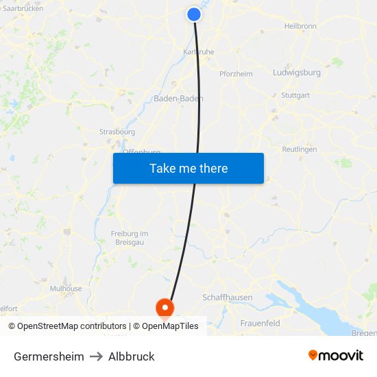 Germersheim to Albbruck map