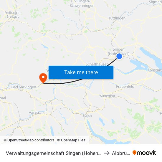 Verwaltungsgemeinschaft Singen (Hohentwiel) to Albbruck map