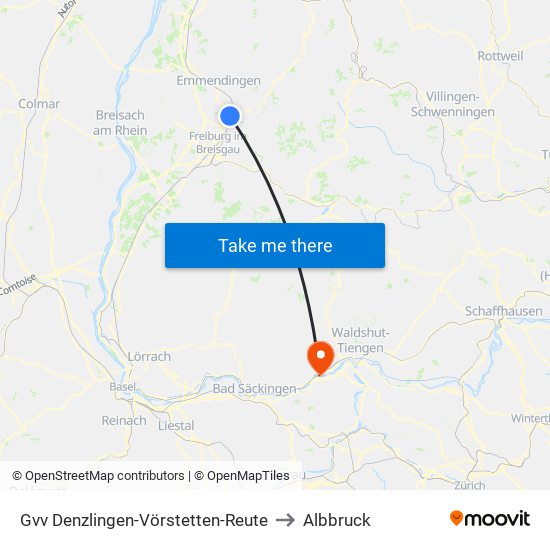 Gvv Denzlingen-Vörstetten-Reute to Albbruck map