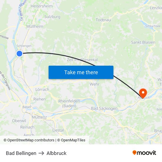 Bad Bellingen to Albbruck map