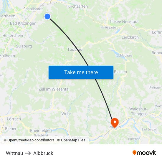 Wittnau to Albbruck map