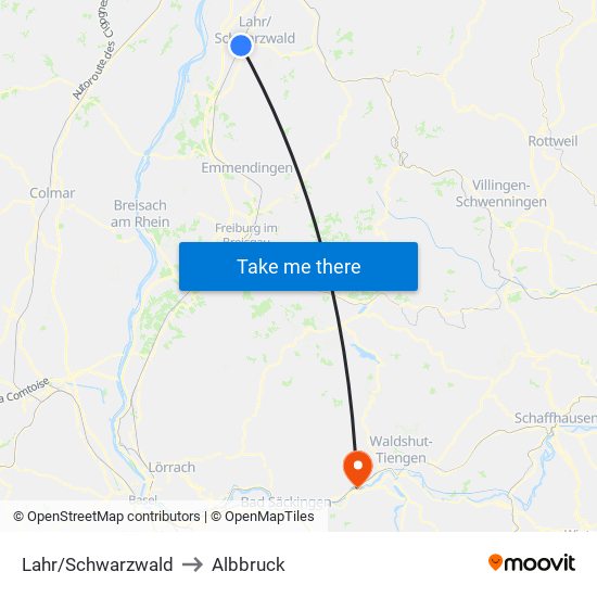 Lahr/Schwarzwald to Albbruck map