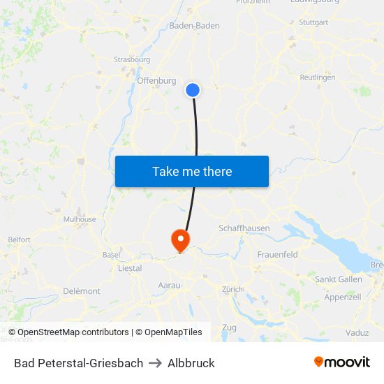 Bad Peterstal-Griesbach to Albbruck map