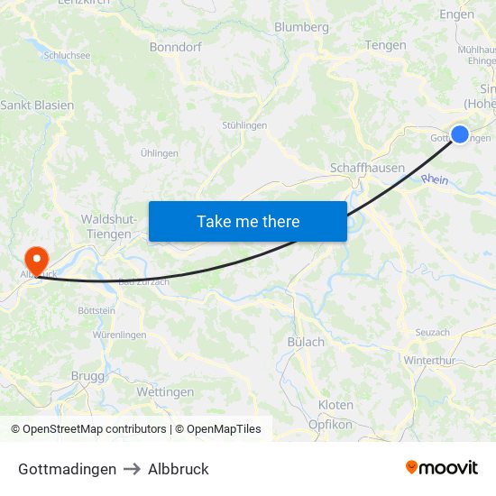 Gottmadingen to Albbruck map