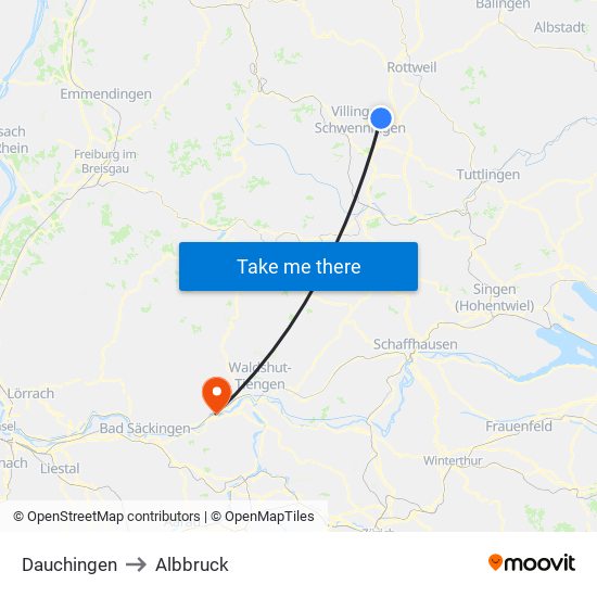 Dauchingen to Albbruck map