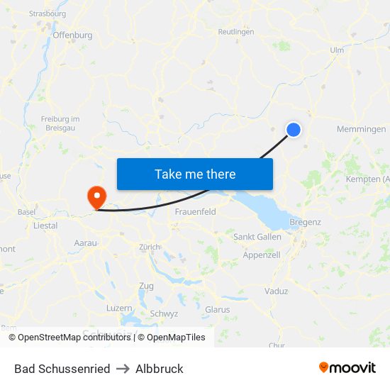 Bad Schussenried to Albbruck map