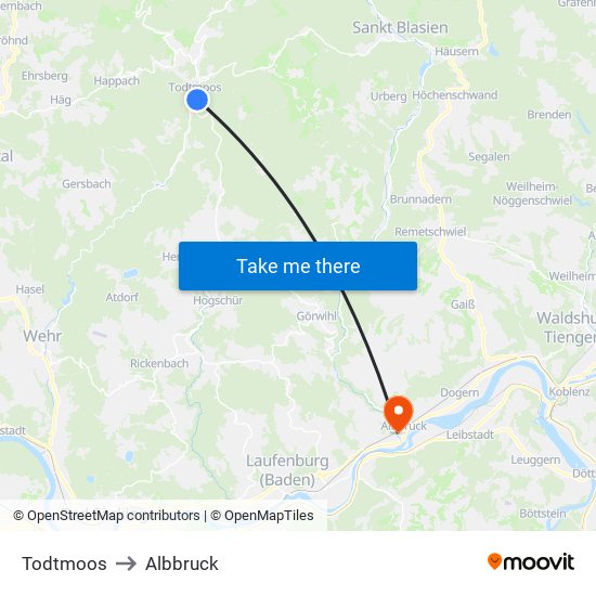 Todtmoos to Albbruck map