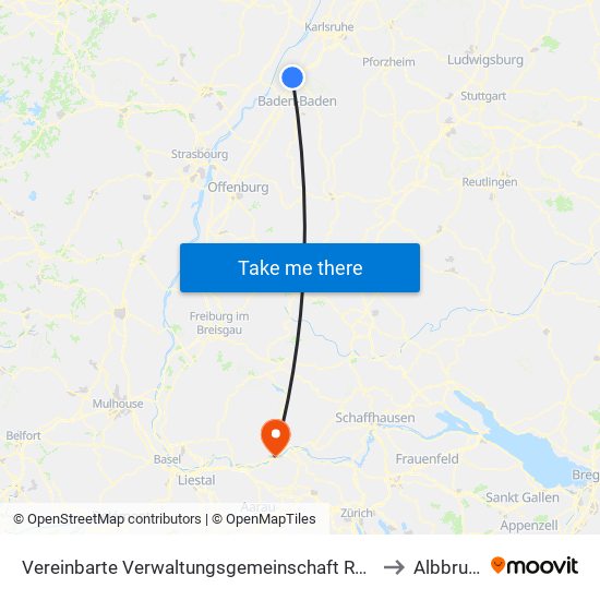 Vereinbarte Verwaltungsgemeinschaft Rastatt to Albbruck map