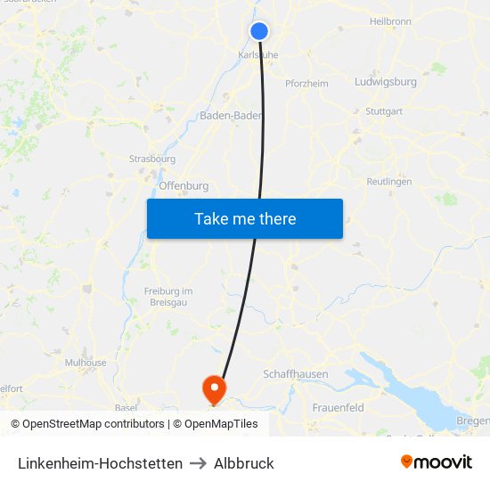 Linkenheim-Hochstetten to Albbruck map