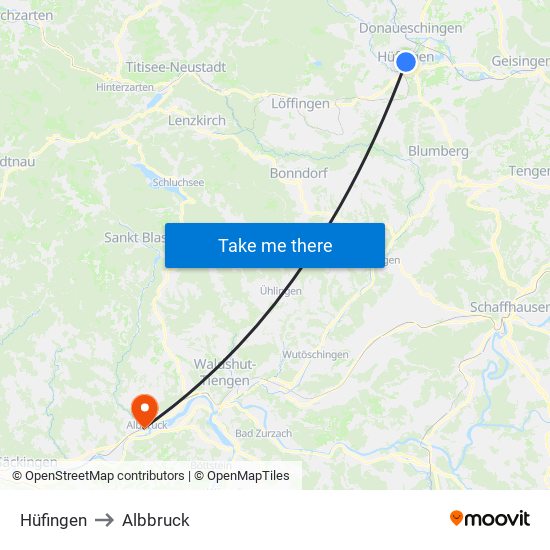 Hüfingen to Albbruck map