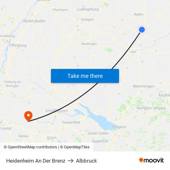 Heidenheim An Der Brenz to Albbruck map