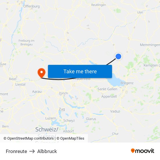 Fronreute to Albbruck map