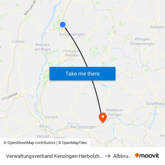 Verwaltungsverband Kenzingen-Herbolzheim to Albbruck map