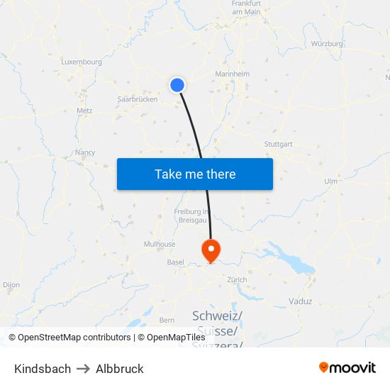 Kindsbach to Albbruck map