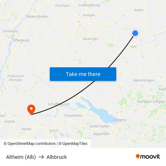 Altheim (Alb) to Albbruck map