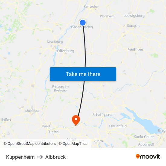 Kuppenheim to Albbruck map