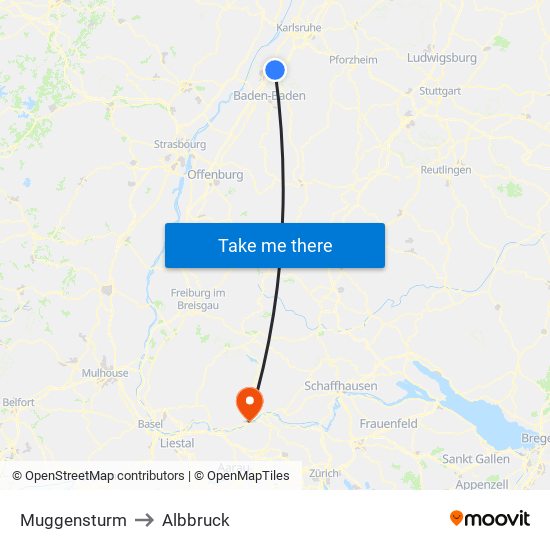 Muggensturm to Albbruck map