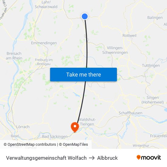 Verwaltungsgemeinschaft Wolfach to Albbruck map