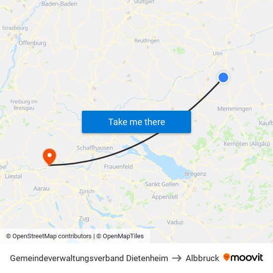 Gemeindeverwaltungsverband Dietenheim to Albbruck map