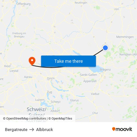 Bergatreute to Albbruck map