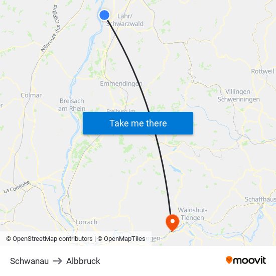 Schwanau to Albbruck map