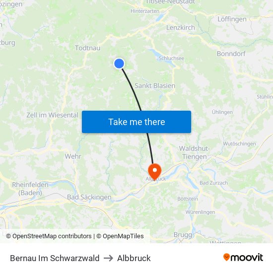 Bernau Im Schwarzwald to Albbruck map